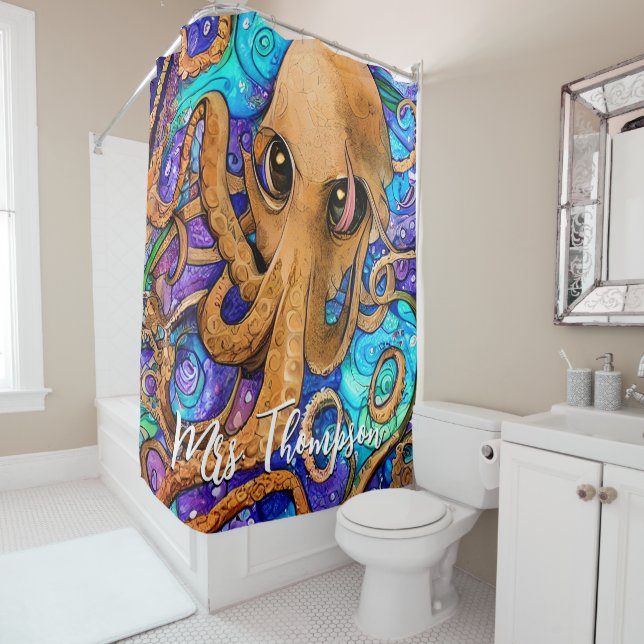 Sea Squid with Personalized Name Shower Curtain (In Situ)