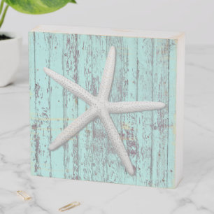 Sea Star Blue Wood Beach Wall Art Wooden Box Sign