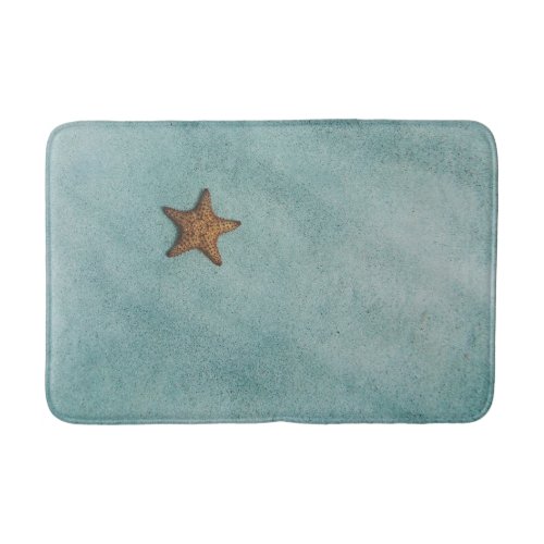 Sea Star in the sand star fish blue green Bathroom Mat