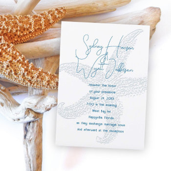 Sea Star Simple White Wedding Invitation by sandpiperWedding at Zazzle