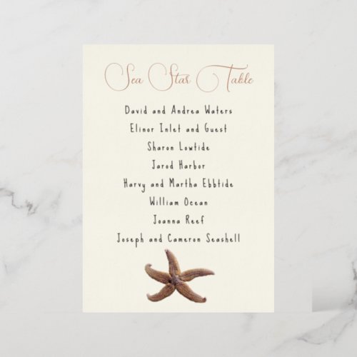 Sea Star Table Number Name Seating List Cards