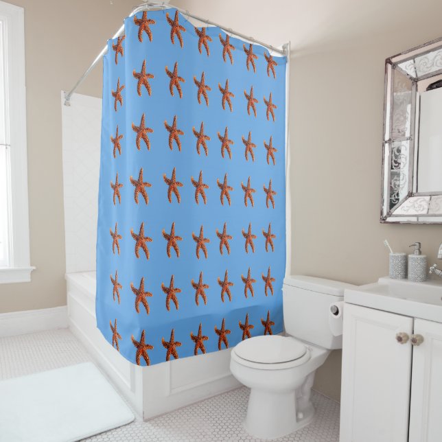 Sea Stars dance on blue Shower Curtain (In Situ)