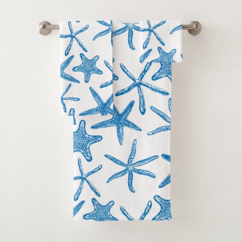 Sea stars in blue bath towel set