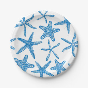 Sea stars in blue paper plates