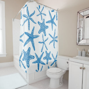 Sea stars in blue shower curtain