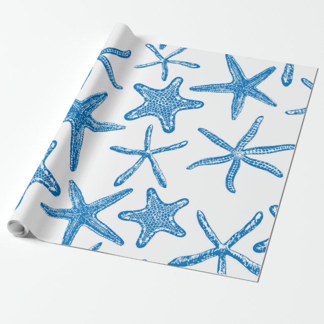 Sea stars in blue wrapping paper (Unrolled)
