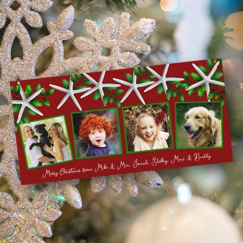 Sea Stars n Holly Four Photo Family Christmas Holi Holiday Card