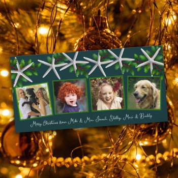 Sea Stars N Holly Four Photo Family Christmas Holiday Card by holiday_store at Zazzle