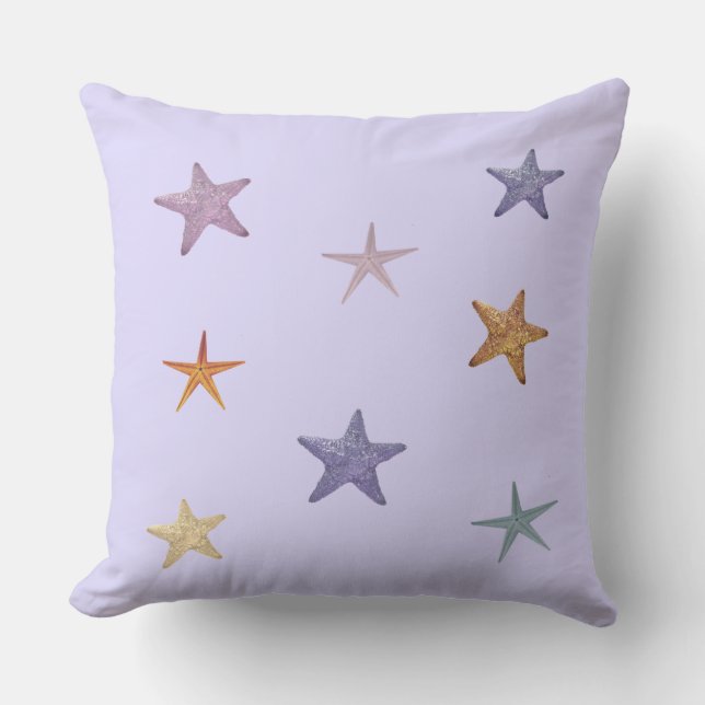 Sea stars on light periwinkle throw pillow (Front)