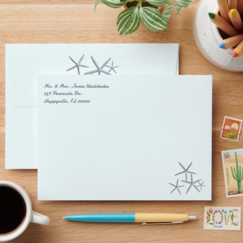 Sea Stars Pale Blue Return Address Envelopes