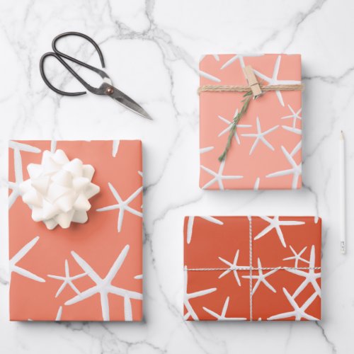 Sea Stars Pattern Coral Pink Wrapping Paper