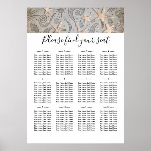 Sea Stars Rustic Wedding Seating Chart