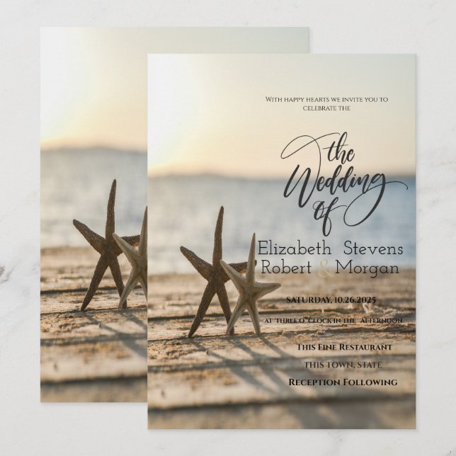 Sea stars Sand Beach  Wedding Invitation (Front/Back)