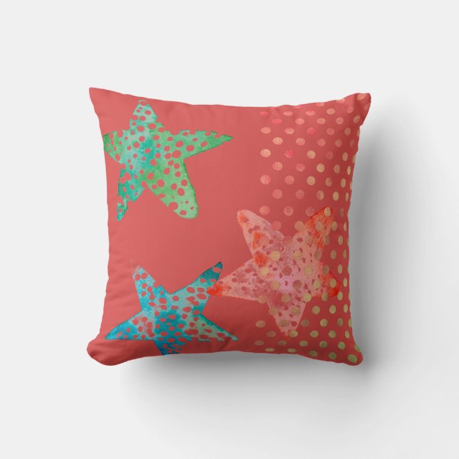 Sea Stars, Star Fish and Dots - Seaside Throw Pillow (Front)