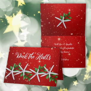 Sea Stars Twinkling Red Christmas Cards