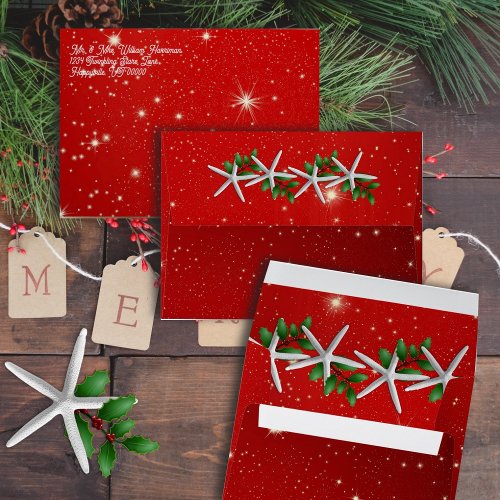 Sea Stars Twinkling Red Christmas Envelopes