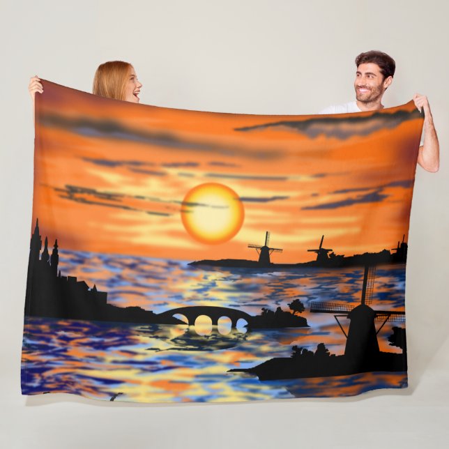 Sea Sunrise Fleece Blanket (In Situ)