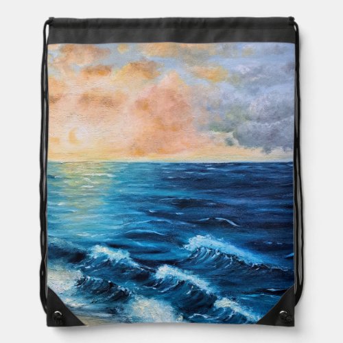 Sea Sunrise Ocean Beach Clouds Tranquility Magic A Drawstring Bag