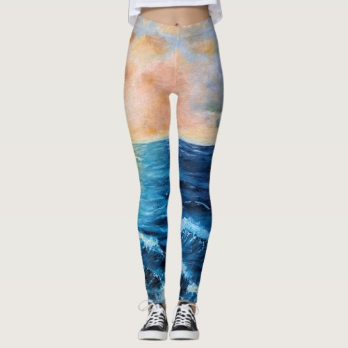 Sea Sunrise Ocean Beach Clouds Tranquility Magic A Leggings