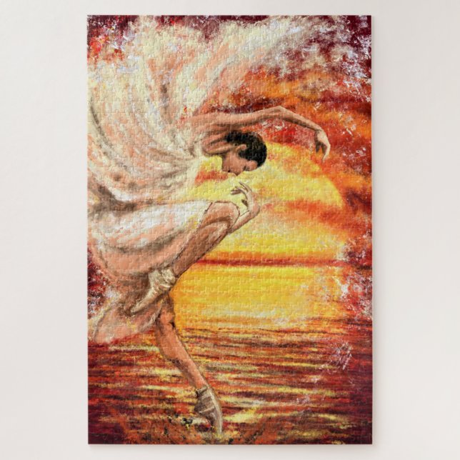Sea Sunset Dancing Lady - Original Painting Art Jigsaw Puzzle (Vertical)