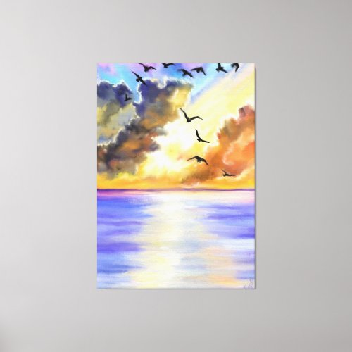Sea Sunset Flying Birds Canvas Print _ Painting