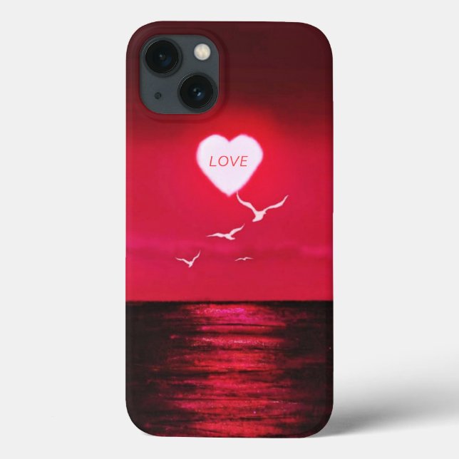 Sea Sunset Hear iPhone Case Love Text (Back)