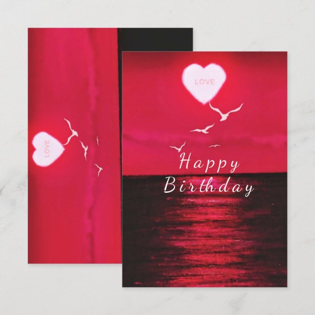 Sea Sunset Heart Sun with Text Love Birthday Card (Front/Back)