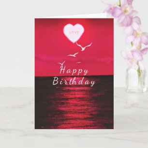 Sea Sunset Heart Text Love Birthday Card