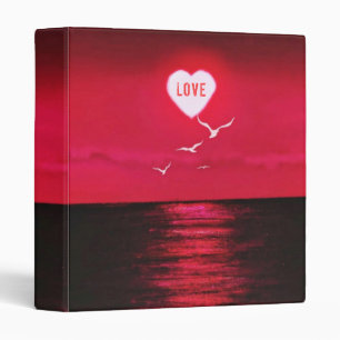 Sea Sunset Love Binder Romantic Heart - Black Red