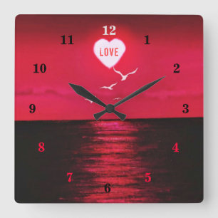 Sea Sunset Love Romantic Wall Clock - Black Red