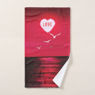 Sea Sunset Love Text Heart Sun Bath Towels