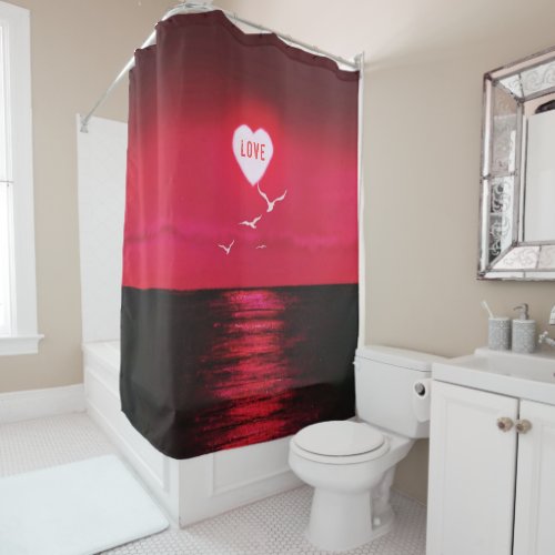 Sea Sunset Shower Curtain Heart Love