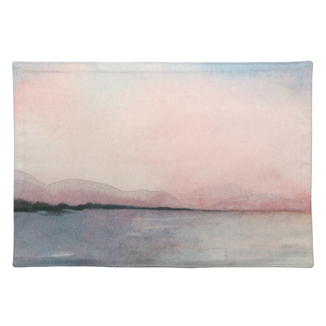 Sea Sunset Triptych - Pastel Watercolors Cloth Placemat (Front)