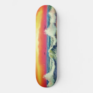 Sea Sunset Waves Skateboard - Painting
