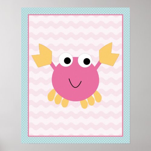 Sea Sweeties Girl Sealife Pink Crab Art Poster