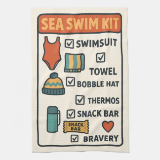 Sea Swim Kit – Funny Checklist Design for Wild Swi Kitchen Towel