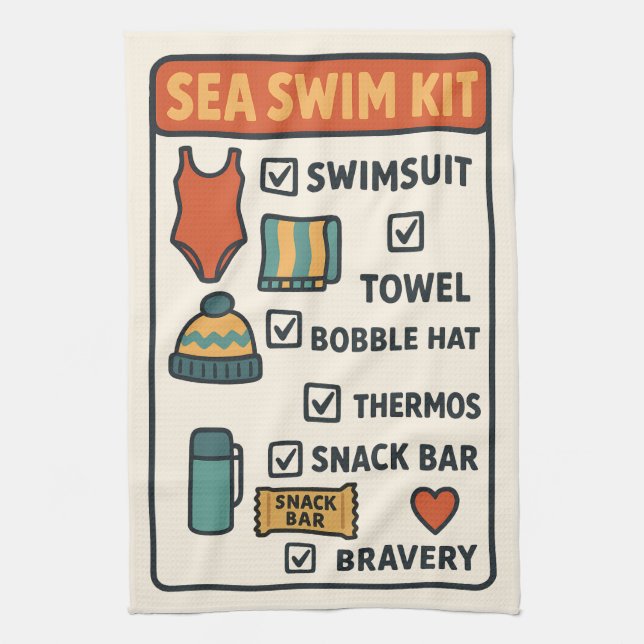 Sea Swim Kit – Funny Checklist Design for Wild Swi Kitchen Towel (Vertical)
