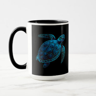 Sea swimming turtle, blue mug