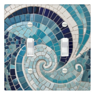 Sea Swirl Beach Wave Abstract Ocean Blue Mosaic Light Switch Cover
