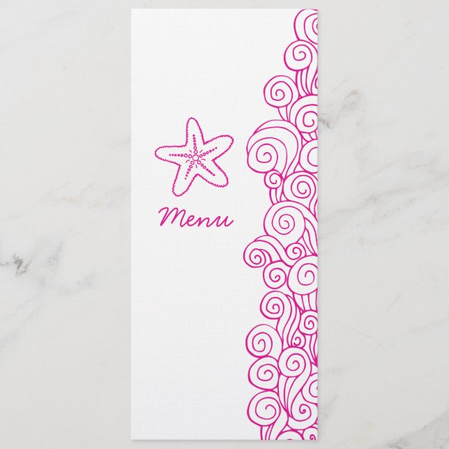 Sea swirl starfish pink white wedding dinner menu (Front)