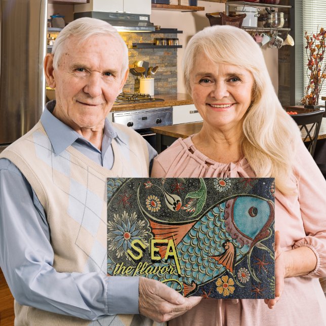 Sea The Flavor Mosaic Fish Art Cutting Board (A vibrant mosaic-style board that brings coastal color and foodie fun to any kitchen.)