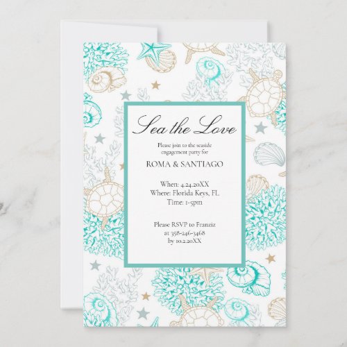 Sea The Love Beach Engagement Party Flat Invitation