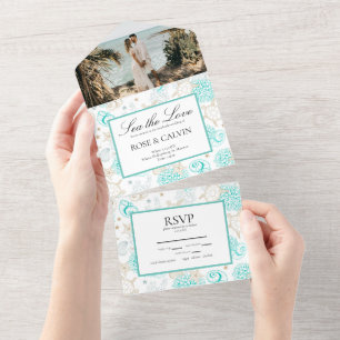 Sea the Love Beach Wedding All In One Invitation