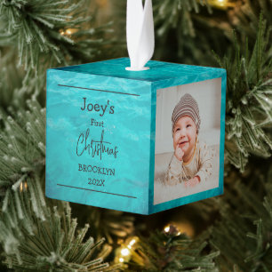 sea theme. baby first Christmas three Photo   Cube Ornament