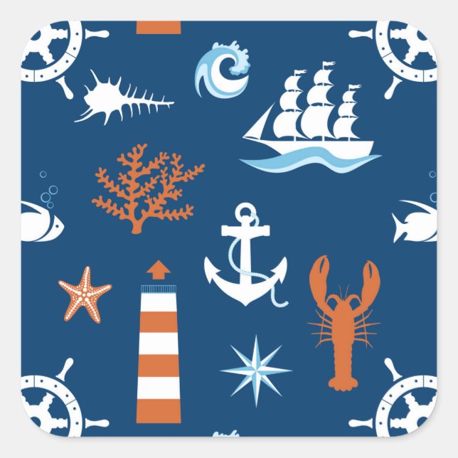 Sea Theme Pattern 1 Square Sticker (Front)