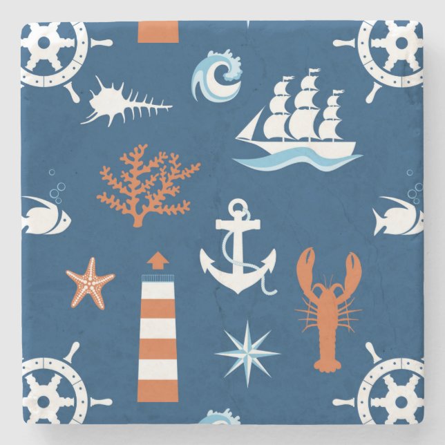 Sea Theme Pattern 1 Stone Coaster (Front)
