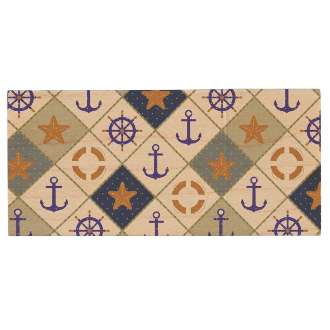 Sea Theme Pattern 2 Wood USB Flash Drive (Front)