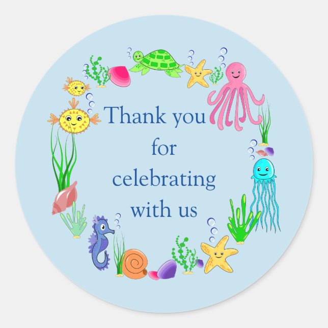 Sea Theme Thank you  Classic Round Sticker (Front)