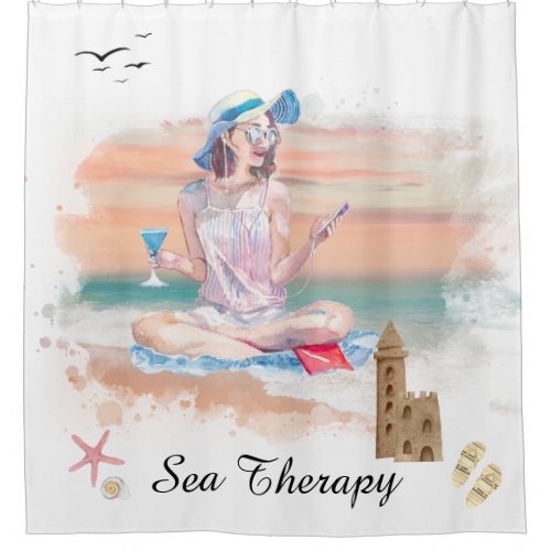  Sea Therapy Beach Young Girl Music AR29 Shower Curtain