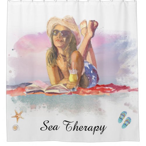  Sea Therapy Beach Young Girl Sun bathe AR29 Shower Curtain